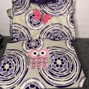 Thirty-One Tote Bag & Zipper Pouch Set purple Swirl Pattern w/Butterly and Owl‎